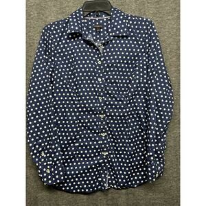 Talbots Womens Blouse Button Cotton Blue White Poka Dot‎ Size Small